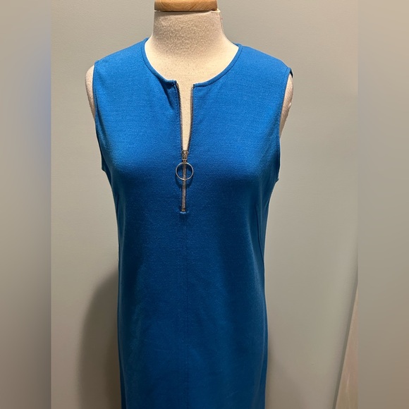 ST. JOHN cobalt blue wool blend sleeveless knit shift dress size 10 - Picture 3 of 14
